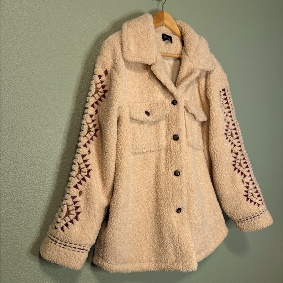Driftwood Sheeba Shirt Jacket Large Embroidered Sherpa Shacket - Picture 6 of 9